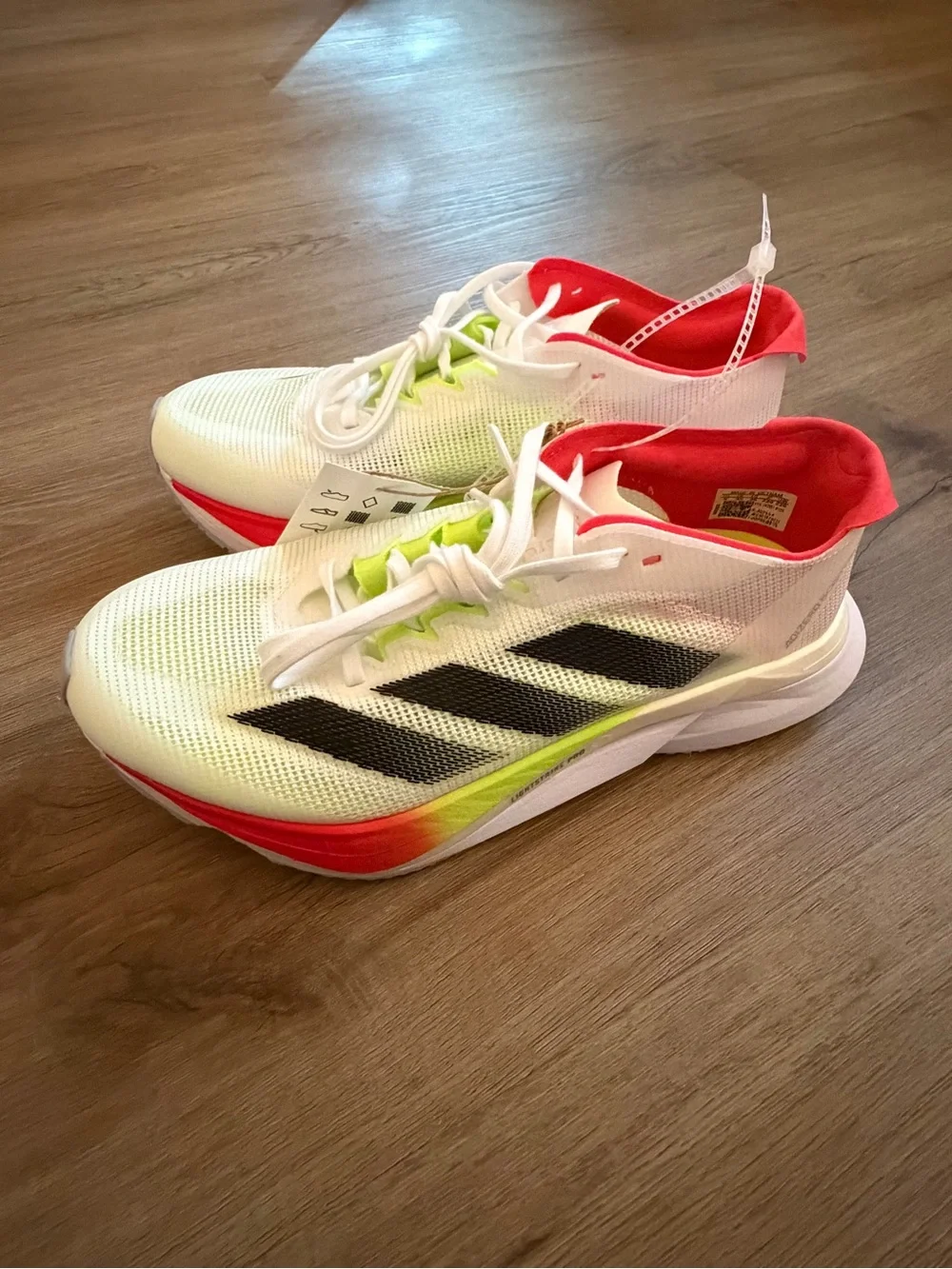 NEW ✨ Adidas Adizero Boston 12 - Women's 5 / Men's 3.5 - White / Neon / Red ✨